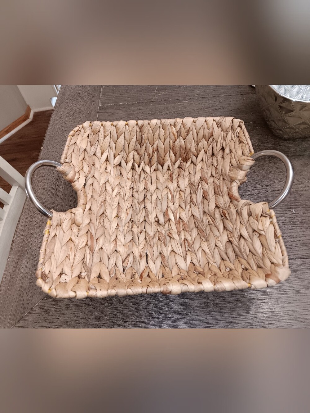 Natural Braided Seagrass Tray with Metal Handles